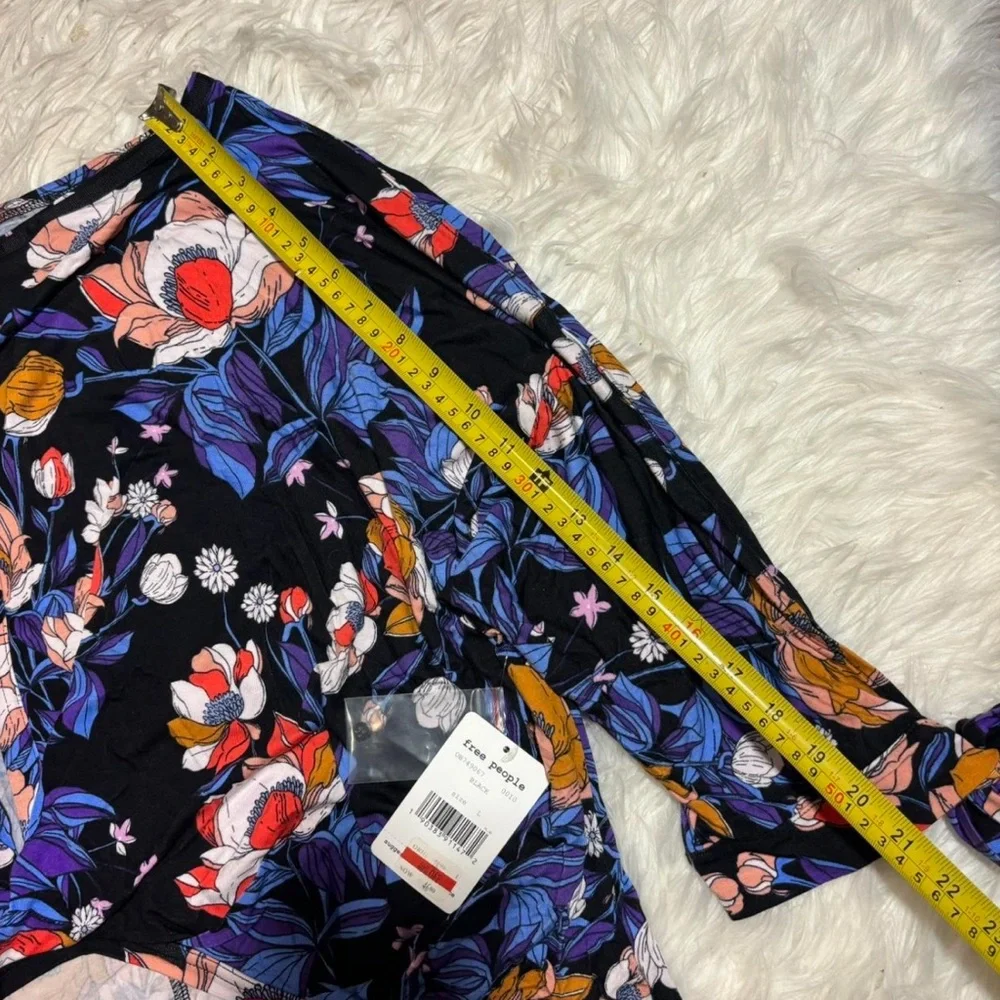 Free People Black Floral Blouse with Purple, Red & Orange Accents - Picture 7 of 13